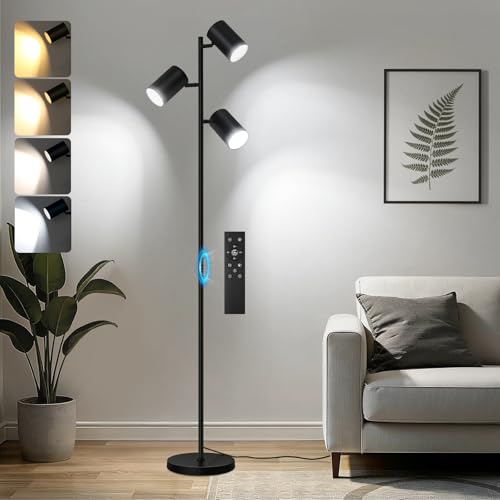 4000LM LED Tree Floor Lamp, 36W Super Bright Reading Lamp with Remote, Dimmable Tall Standing Light with 3 Rotatable Heads...