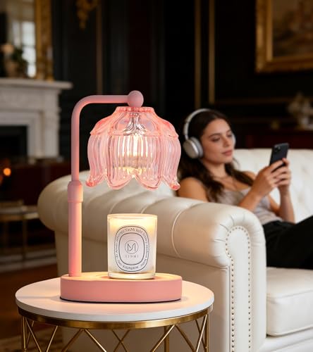 MEIXISUE Pink Flower Candle Warmer Lamp with Timer Dimmer, Adjustable Height No Flame Wax Warmer for Jar Candles, Ideal Gi...