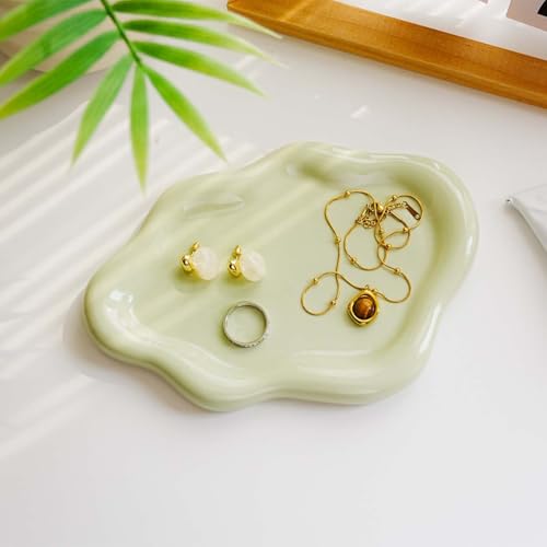 Gifts For Women Green Cloud Ceramic Jewelry Dish Tray, Vanity Ring Dish Ceramic Trinket Ring Holder, Room Decor Aesthetic,...