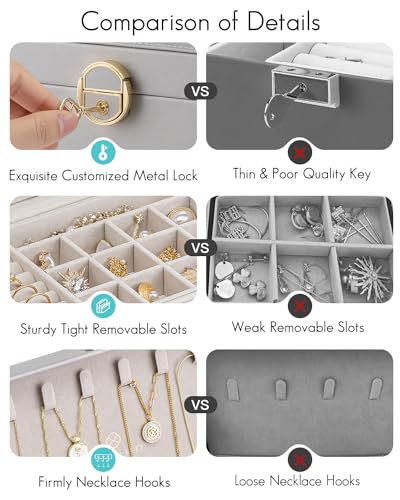 Vlando Jewelry Boxes for Women,2 Layers Jewelry Box with Lock,Birthday Gifts for Women Girls,Jewelry Organizers for Earrin...