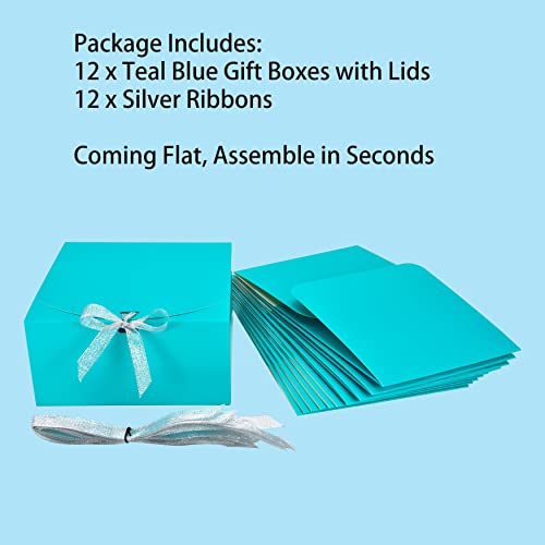 HUAPRINT 12 Sets Teal Blue Gift Boxes with Lids,8x8x4 inches Gift Paper Box Wrap for Bridesmaid Proposal,Wedding,Packagin...