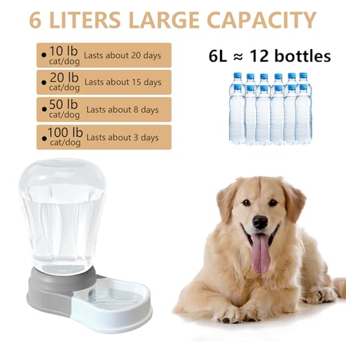 STALTWO 1.6 Gallon Automatic Dog Water Dispenser, Large Capacity Gravity Pet Water Bowl for Multiple Pets, BPA-Free Cat Wa...
