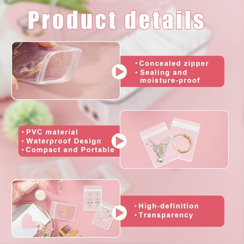 Wensdr 2 Packs Acrylic Jewelry Box with 100pcs PVC Portable Anti Oxidizing Zipper Bags Flip Lid Jewelry Organizer for Earr...