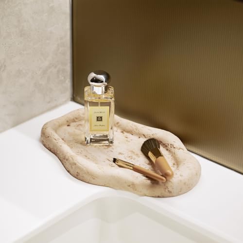 Cloud-Shaped Resin Jewelry Tray, Beige Travertine Vanity Tray for Bathroom Countertop, Trinket Candle Dish, Perfume Holde...