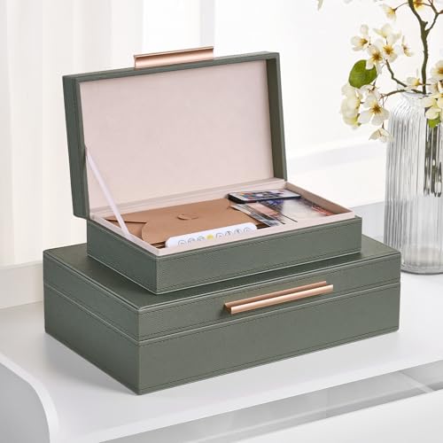 Decorative Boxes with Lids 2-Set, Memory Box for Keepsakes, Saving Space, Beautiful PU Leather Decorative Storage Boxes in...
