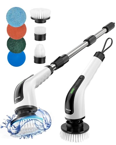 Bomves Electric Spin Scrubber, Cordless Cleaning Brush Scrubber for Home, 8 Replaceable Brush Heads-90Mins Work Time, 3 Ad...