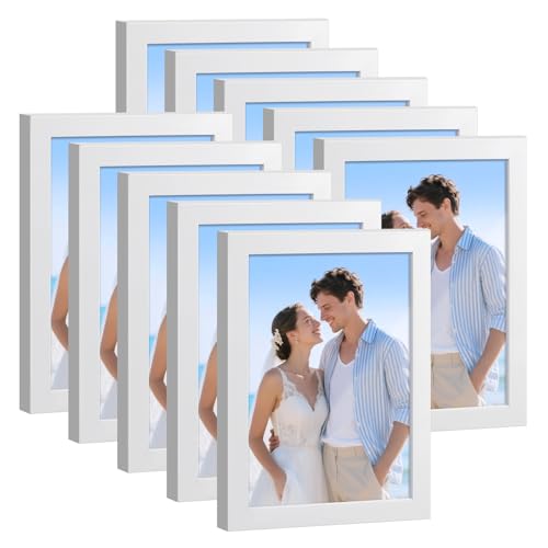 HappyHapi 4x6 Picture Frames Set of 10, Tabletop or Wall Display Pictures 3.5x5 with Mat or 4x6 Without, Multi Photo Frame...