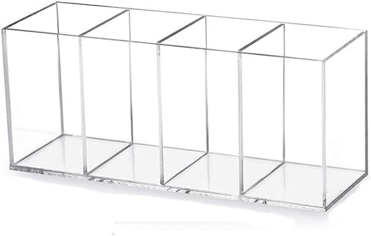 HSYMQ Acrylic Pen Holder 4 Compartments Clear Pencil Holder Organizer Makeup Brush Holder
