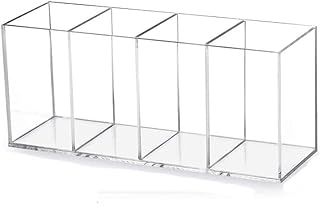 HSYMQ Acrylic Pen Holder 4 Compartments Clear Pencil Holder Organizer Makeup Brush Holder