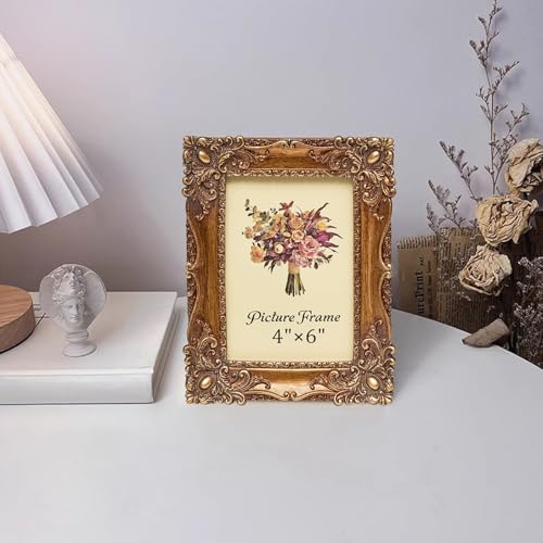 JANDERART Vintage Picture Frame 4x6 Inch, Antique Ornate Photo Frames with Glass Front, Retro Carving, Tabletop & Wall Han...