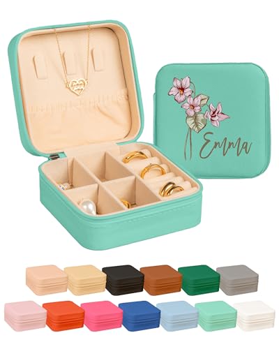 Home and Plan Personalized Birth Flower Jewelry Box with Name, Custom Jewelry Box, Birth Flower Gifts, Personalized Mother...
