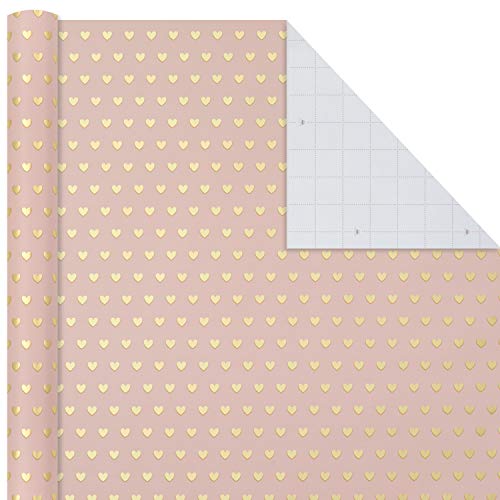 Hallmark Wedding Wrapping Paper Rolls - Gold Hearts, Rose Flowers, White Stripes Gift Wrap Paper (Set of 3 Rolls: 85 sq. f...