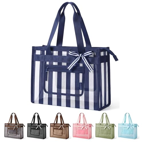BAGSMART Mesh Beach Bag with Zipper Pocket, Large Beach Tote Bags for Women | for 40 oz Bottle, Removable Ribbon Bow, Sand...