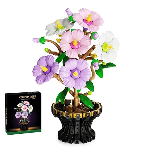 YINGYIWH Hibiscus Flower Building Set for Adults, 520 Pcs Artificial Flower Bouquet Kit, Creative Home Decor Building Bloc...
