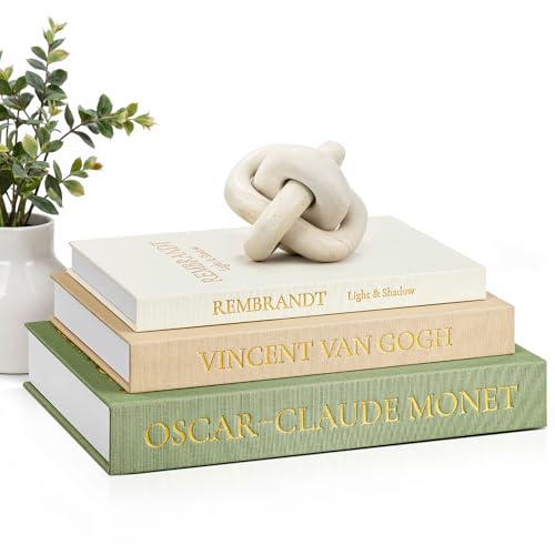 JARLINK Aesthetic Decorative Books, Set of 3 Linen Faux Books for Coffee Table, Bookshelf or Mantle Decor, Stylish Book St...