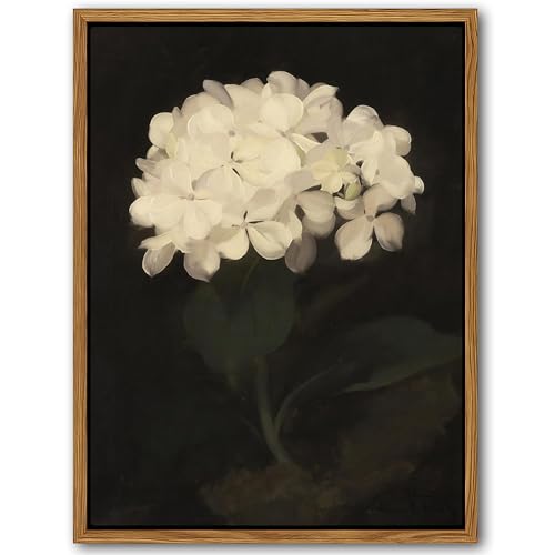 Framed Wall Art for Living Room – Vintage White Hydrangea Oil Painting Canvas Prints, Aesthetic Bedroom Wall Art, Kitchen ...