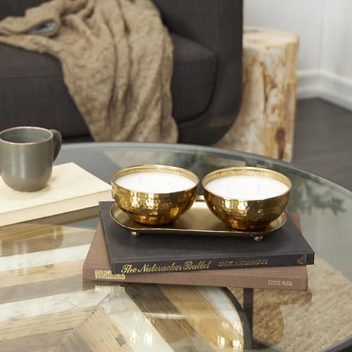 Deco 79 Metal Decorative Candle Egyptian Mint Scented Hammered 12 oz 2 Wick Aromatherapy Candle with White Wax, Set of 2 W...