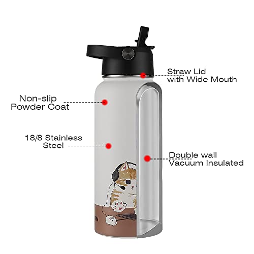 Funkrin Insulated Water Bottle with Straw Lid & Spout Lid, 32oz Personalized Vacuum Stainless Steel Travel Mug, Leak Proof...