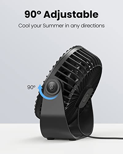 Gaiatop USB Desk Fan, 3 Speeds Strong Airflow, 5.5 Inch Portable 90° Rotate Quiet Cooling, Small Personal Table Fans for B...