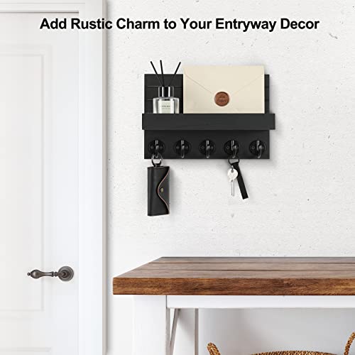 Lwenki Key Holder for Wall, Decorative Key and Mail Holder with Shelf Has Large Hooks for Bags, Coats, Umbrella – Paulowni...