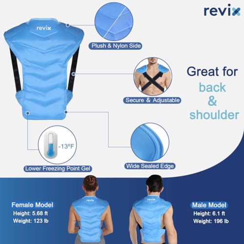 REVIX Large Ice Pack for Shoulder and Back with Straps, Reusable Full Back Ice Pack Wrap Cold Compression Therapy for Disc...