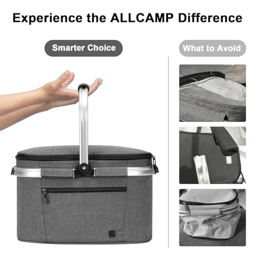 ALLCAMP Insulated Cooler Bag Portable Collapsible Picnic Basket Cooler Bag Collapsible, Leakproof, Lightweightwith Sewn in...