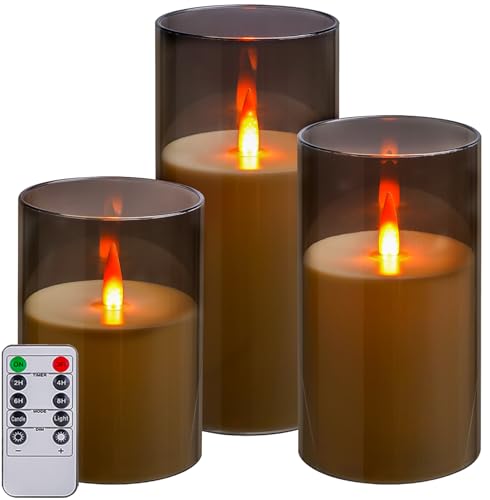 Kiexung Flameless LED Candles, New Analog 3D Wick Battery Powered Candle, Fake Candle with Remote Control & Timer for Dini...