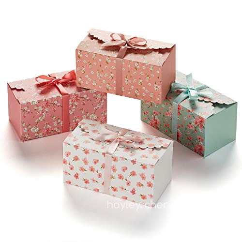 Floral Gift Boxes with Lids & Ribbons (20 Pack) 8” x 4” Cute Decorative Pastel Treat Boxes Empty for Small Presents, Cooki...