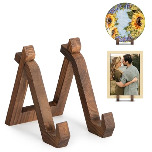ANBOXIT Plate Display Stand, 6 Inch Plate Holder for Displaying, Decorative Picture Frame Dish Photo Plaque Platter Wood S...