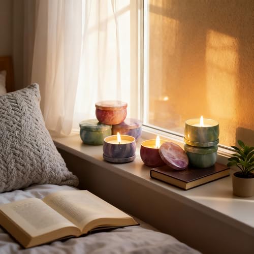 Scented Candles Gift Set for Women,4 Pack Sky Aroma Candles with Essential Oils,Soy Wax Flower Petals Assorted Floral Trav...