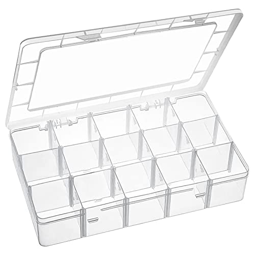 Exptolii 15 Large Grids Plastic Organizer Box with Dividers, Clear Compartment Container Storage for Washi Tapes Beads Cra...