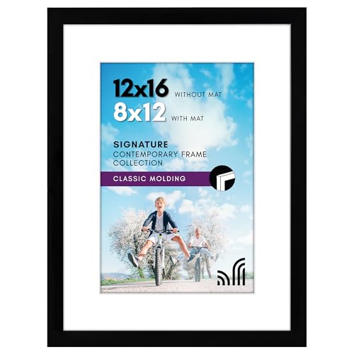 Americanflat 12x16 Picture Frame with Shatter-Resistant Glass - Use as 8x12 Frame with Mat or Display 12x16 Photo Without ...