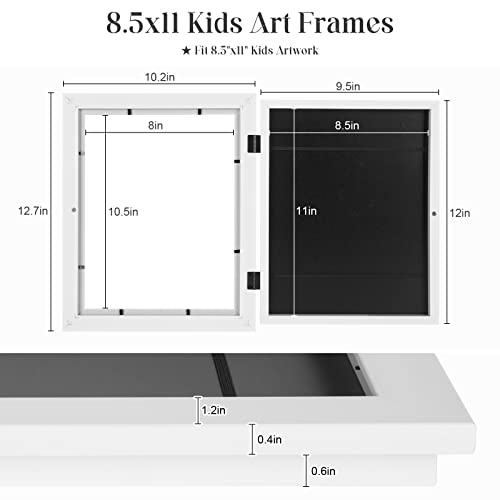 [2-Pack] Kids Art Frames, 8.5x11 Front Opening Kids Artwork Frames Changeable, White Artwork Display Storage Frame for Wal...
