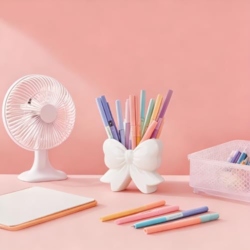 Bow Pen Holder for Desk, Coquette Ceramic Pencil Organizer Makeup Brush Holders with Bow, School Supplies Cute Office Deco...