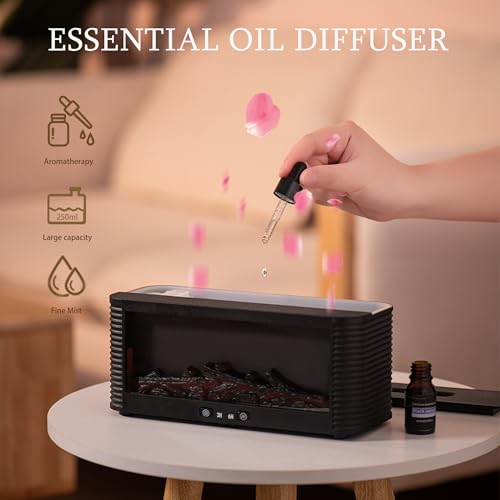LOVCY 2026 Upgraded 9 Color Flame Fireplace Aroma Essential Oil Diffuser,250ml USB Desktop Noiseless Cool Mist Humidifier ...