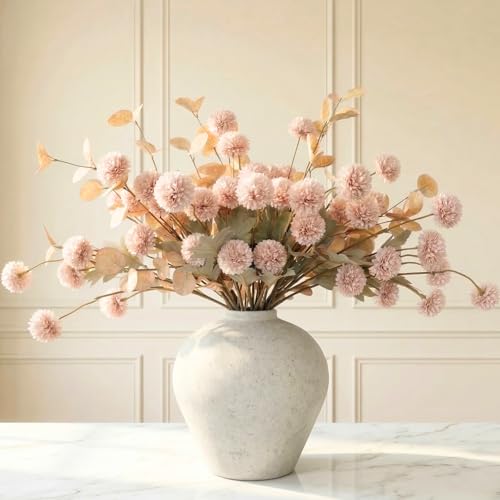 Artificial Flowers for Vase - Beige Silk Mums 10 Long Stems with Eucalyptus, Faux Flowers Home Decor, Neutral Tan Cream Fl...