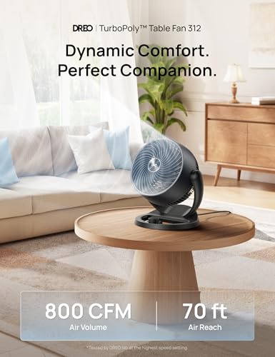 DREO Fan for Bedroom, 12 Inches, 70ft Powerful Airflow, 25db Quiet Table Air Circulator Fans for Whole Room, 120° Adjustab...