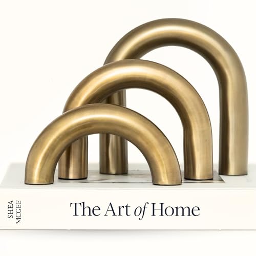 STRONA Brass Finish Arch Decor - 3 Piece Organic Modern Home Decor Accent Set for Bookshelf, Coffee Table & Console Styling