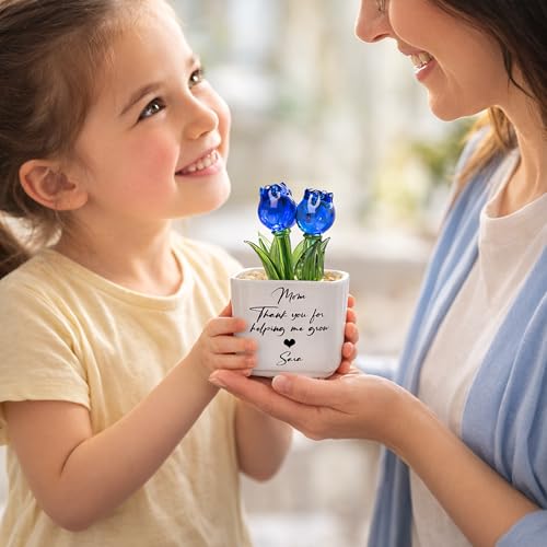Nazenti Flower Pot Gifts for Mom Grandma Custom Quote, Personalized Floral Glass Flower Potted Gift for Mother's Day, Birt...