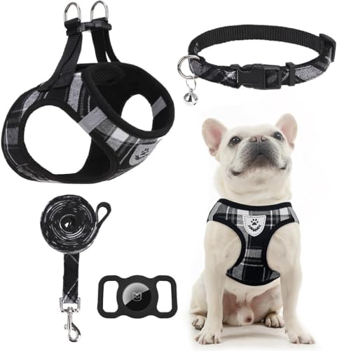 EXPAWLORER Classic Plaid Puppy Harness - Dog Collar and Leash - Soft Mesh Padded Adjustable Step in Small Dog Vest Harness...