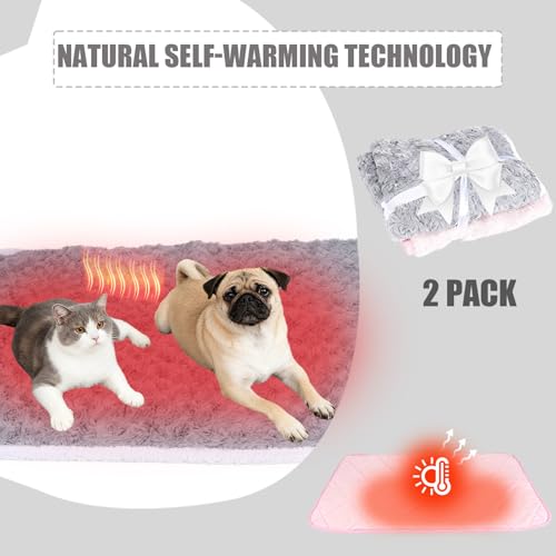 SUPRIY 2-Pack (Pink + Gray) Self-Warming Cat Mat Self-Heating Dog Mat Warm Pet Pad Reflective Heating Pet Bed Waterproof a...