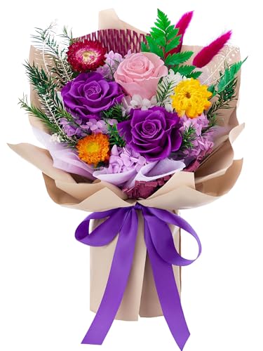 Flomoon Forever Flowers Gifts for Mom, Mothers Day Preserved Flowers Bouquet Birthday Gifts for Her, Preserved Roses for G...