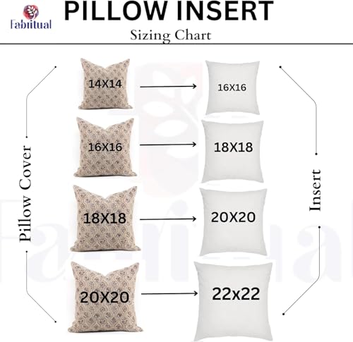 Fabritual Handmade Pillow Covers Block Print 16X16 Inch Cotton Linen Throw Decorative Pillowcase Cushion Cover for Sofa, C...