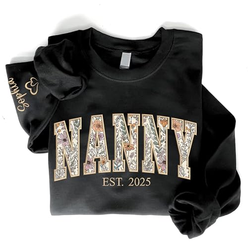 Personalized Floral Embroidered Applique Nanny Sweatshirt For Women, Custom Nanny Gifts, Shirt Hoodie from Grandkids, Gran...