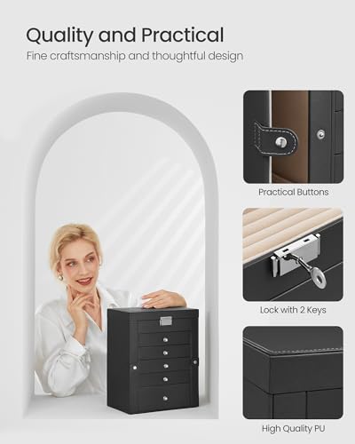 SONGMICS 6-Layer Jewelry Box Organizer with 5 Drawers, Jewelry Storage Case with Lock and Mirror, Large Storage Capacity, ...