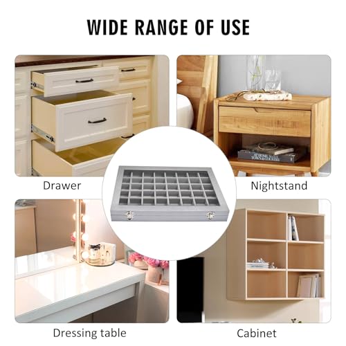 Siveit Jewelry Tray Organizer Box 48 Grid Jewelry Display Organizer Box with Transparent Lid Rings Earrings Necklaces Pend...