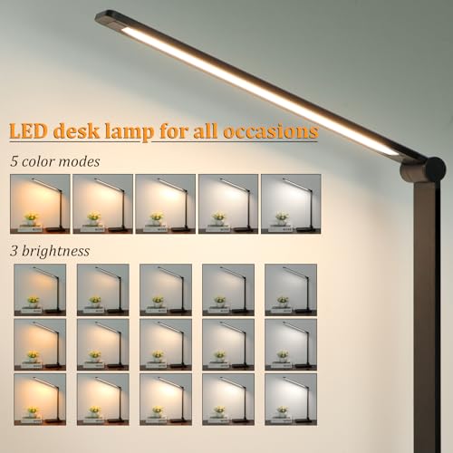 LED Desk Lamp with USB Ports,Touch Desk Lamps for Home Office with 5 Color Modes,3 Brightness Desk Light with Small Night ...