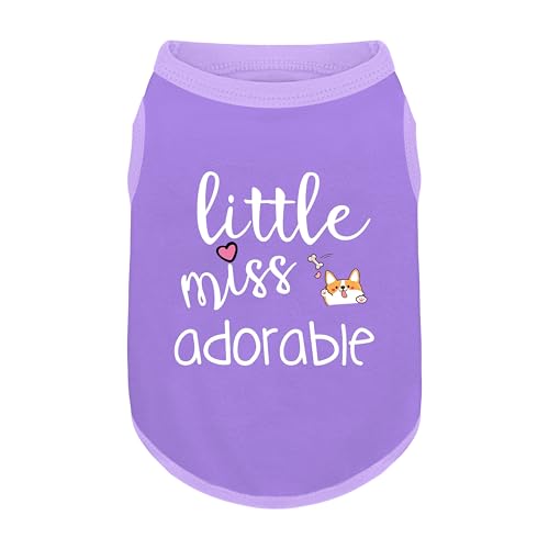 Cotton Dog Shirt with 'Little Miss Adorable' Corgi Head Print, Soft & Breathable Pet Apparel for Small, Medium, and Large ...