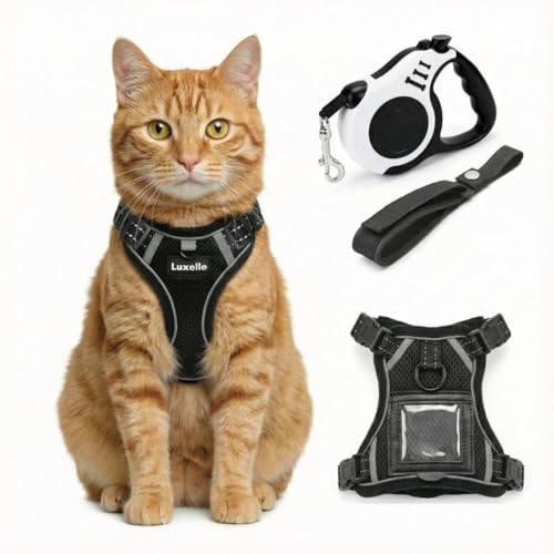 Luxelle Escape-Proof Cat Harness and Leash Set – Adjustable No Pull Soft Vest with 360° Reflective Straps, Built-in Pocket...