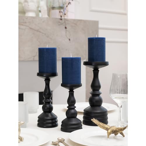 CANDWAX 3x4 inch Pillar Candles Set of 3 – Unscented Dripless Rustic Dark Blue Candles for Room Decor, Weddings, Centerpieces